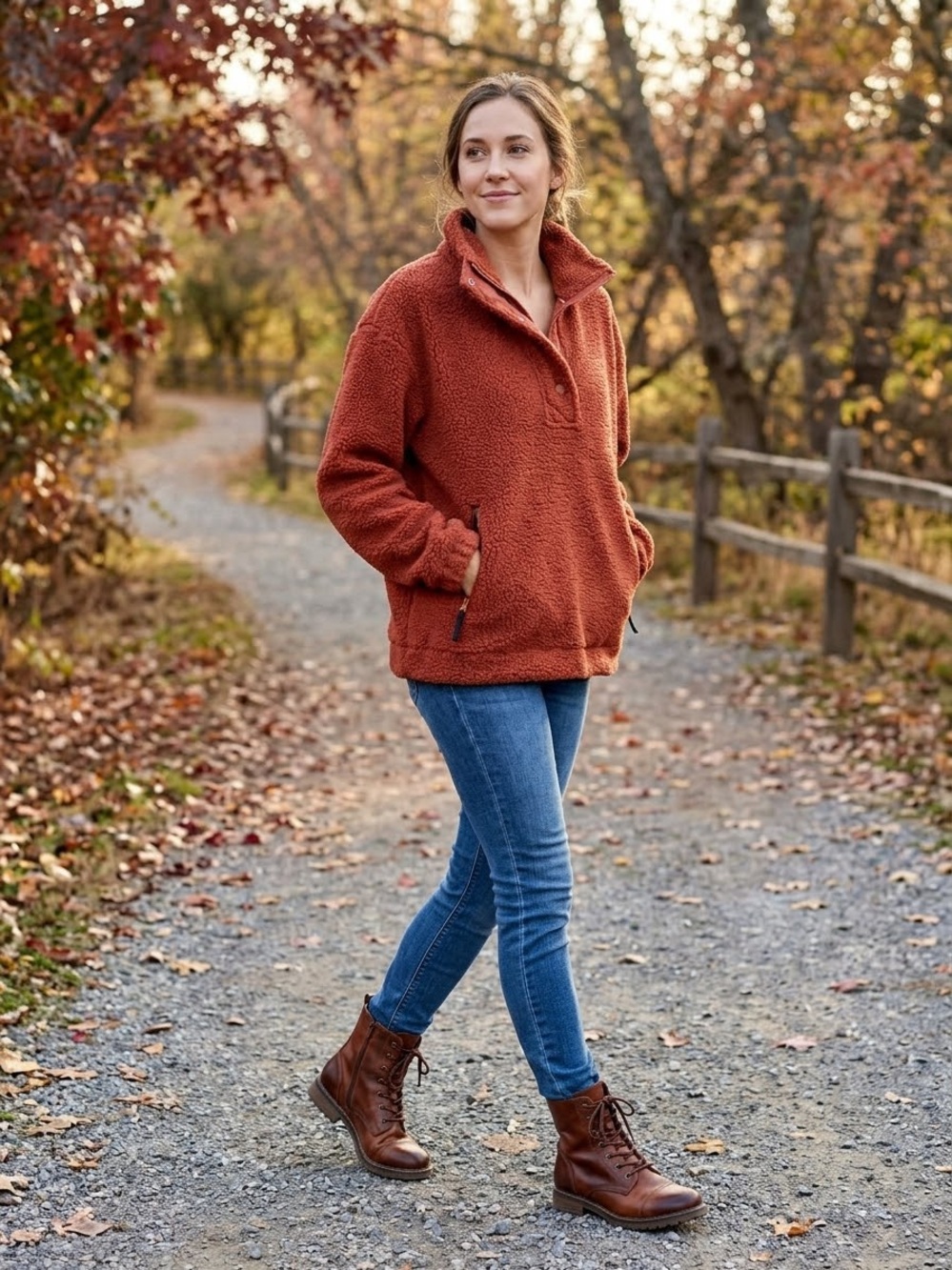 VITAL LIFE Cozy Sherpa Pullover Jacket - Rust. Size 3XL